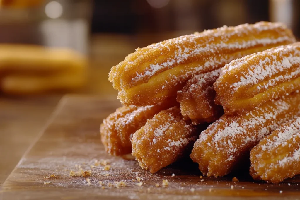 Golden churros dusted with cinnamon sugar, served with a rich chocolate dipping sauce.