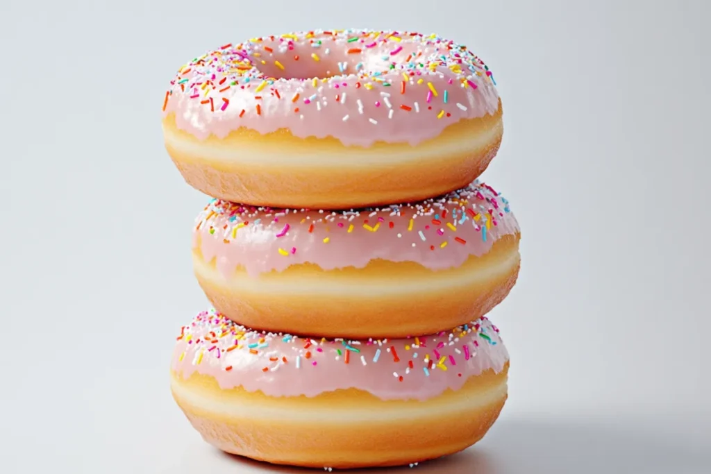 Stacked donut cake with colorful glazes and sprinkles, perfect for any celebration