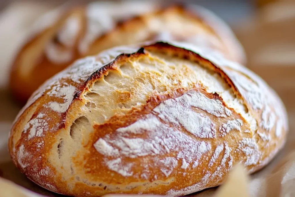 A side-by-side comparison of sourdough bread and soda bread showing differences in texture and appearance.