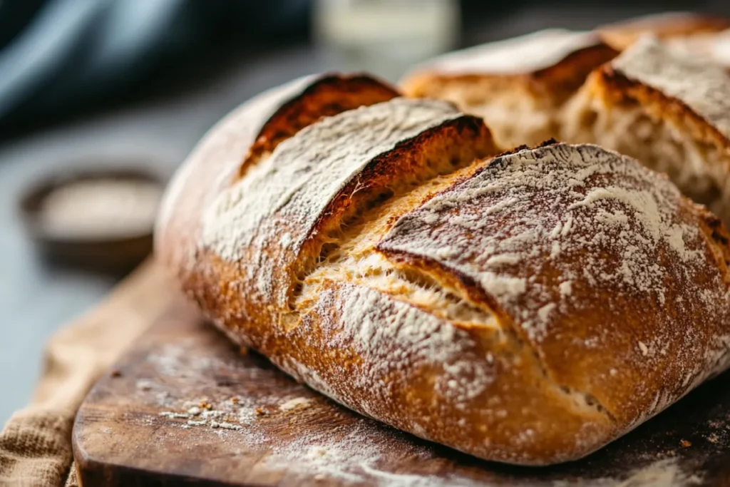 A side-by-side comparison of sourdough bread and soda bread showing differences in texture and appearance.