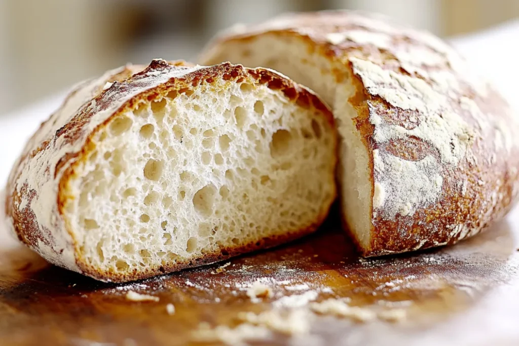 A side-by-side comparison of sourdough bread and soda bread showing differences in texture and appearance.