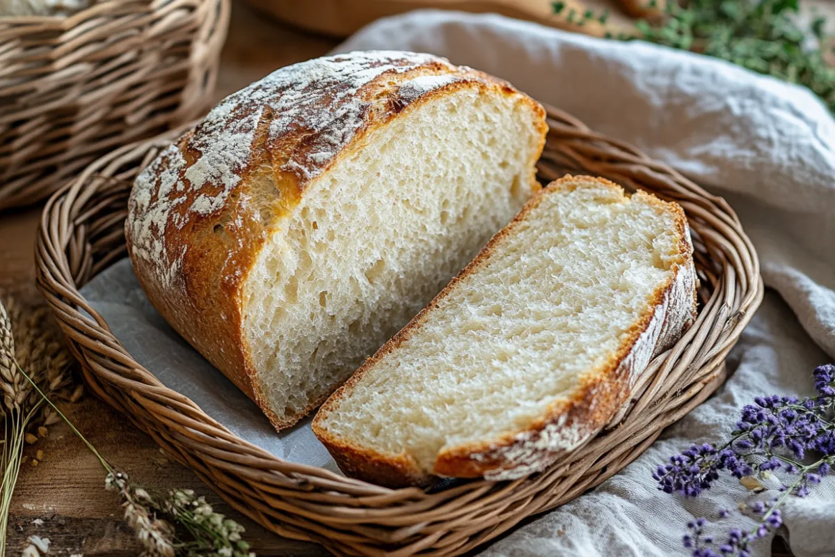 A side-by-side comparison of sourdough bread and soda bread showing differences in texture and appearance.