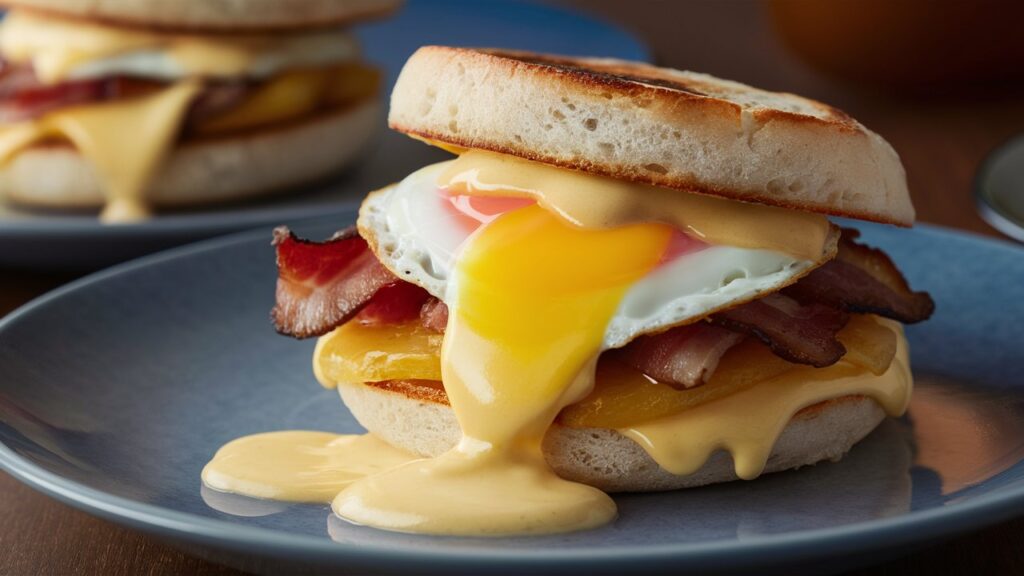 Kirkland Breakfast Sandwich ready to eat on a plate.