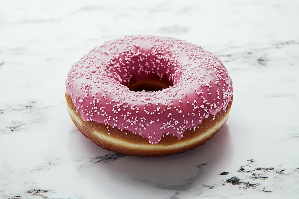 A close-up of freshly made cake donuts with a golden-brown crust, topped with a sugar glaze