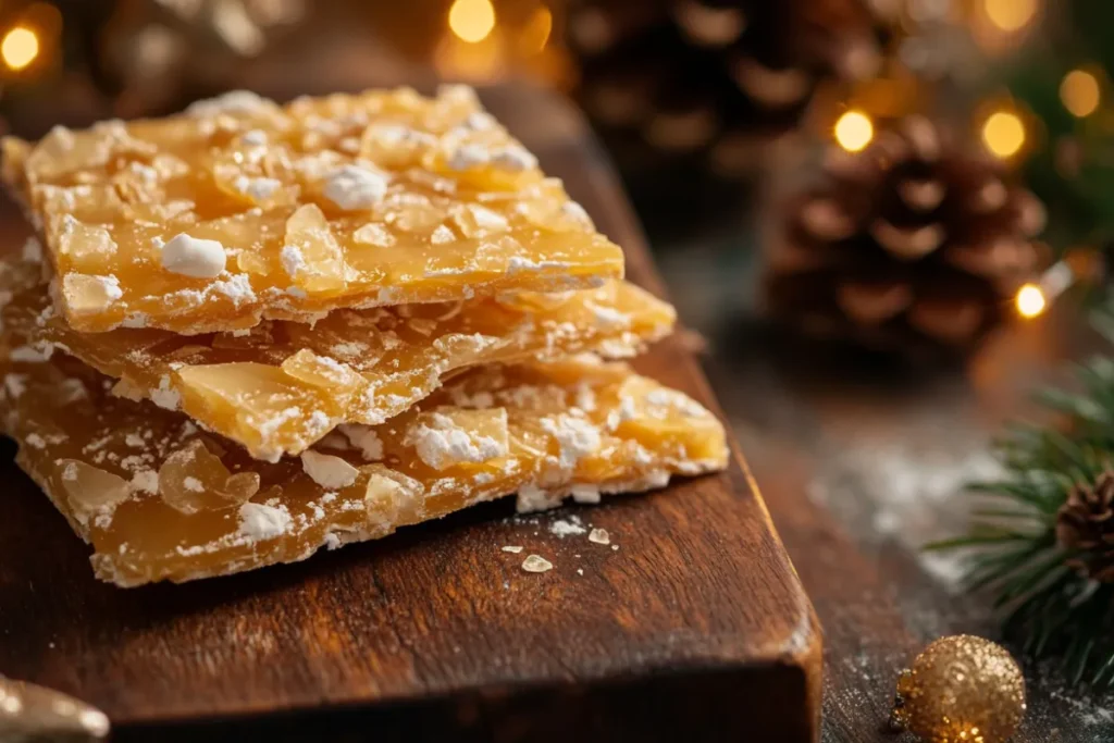 Close-up of Christmas Crack Candy topped with melted chocolate and festive sprinkles on a baking sheet.