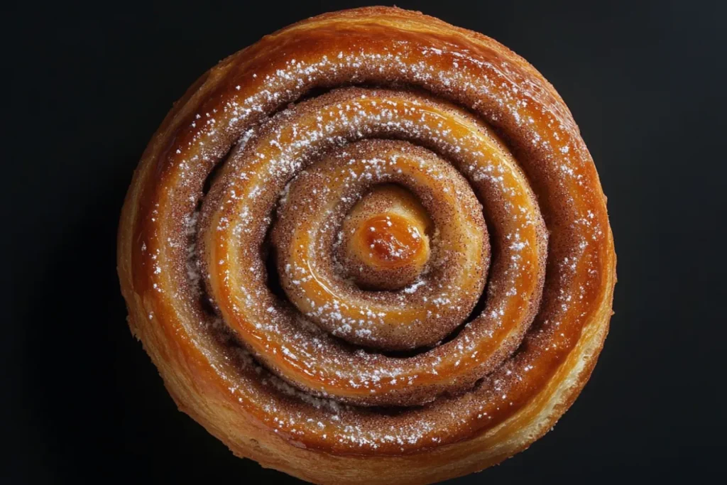 Close-up of a cinnamon bun and cinnamon roll side by side, highlighting their distinct textures and toppings.