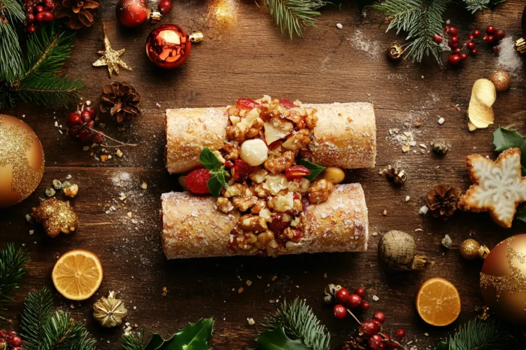 Image of vintage Christmas cracker contents including sweets, mottoes, and small trinkets reflecting 19th-century holiday traditions.