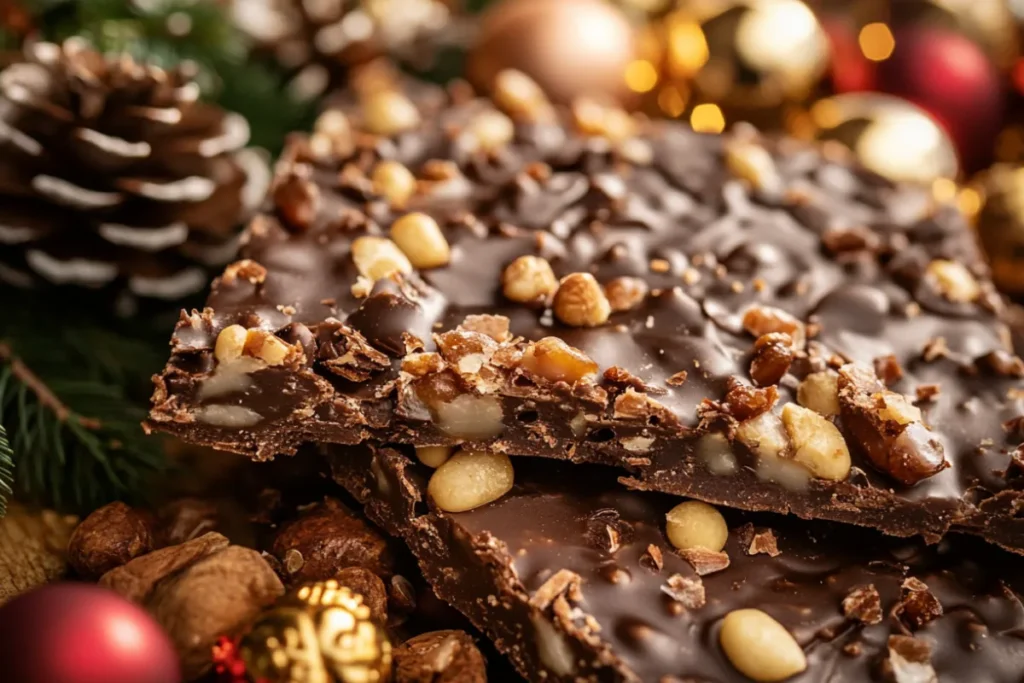 Close-up of chewy Christmas Crack with caramel and chocolate layers, highlighting the texture issues