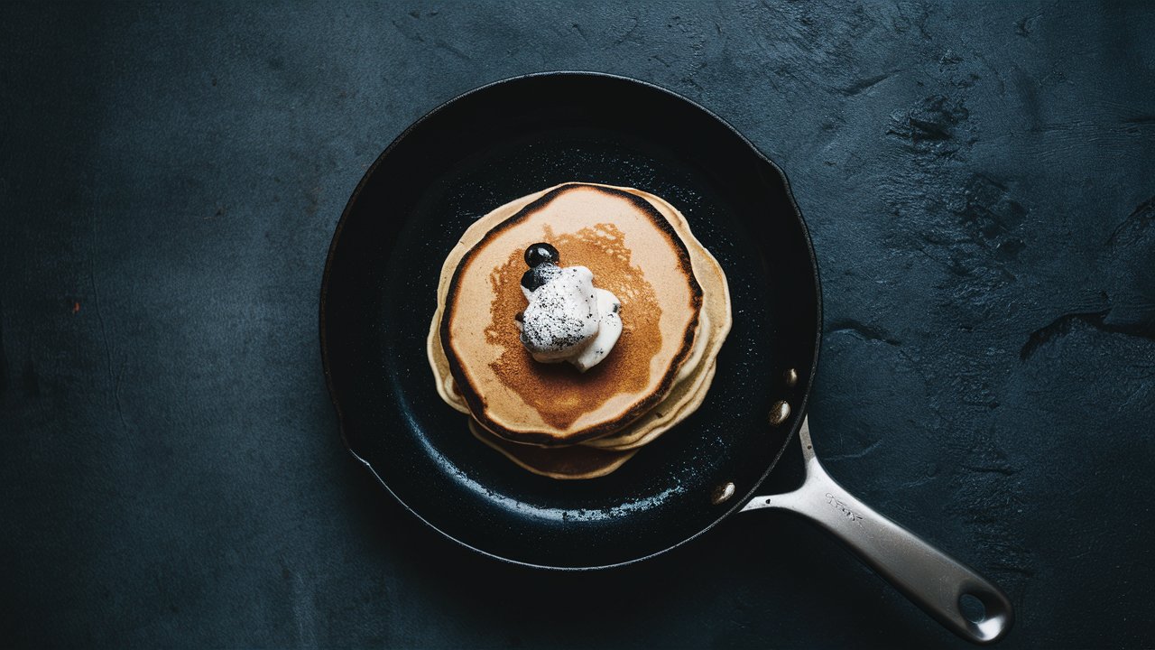 Well-seasoned cast iron skillet ready to cook perfect pancakes.