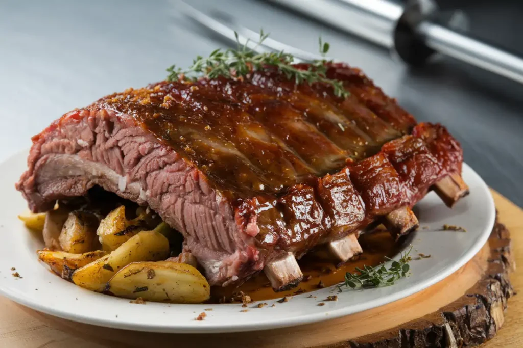 Beef back ribs, also known as rib bones or dinosaur ribs, grilled to perfection.