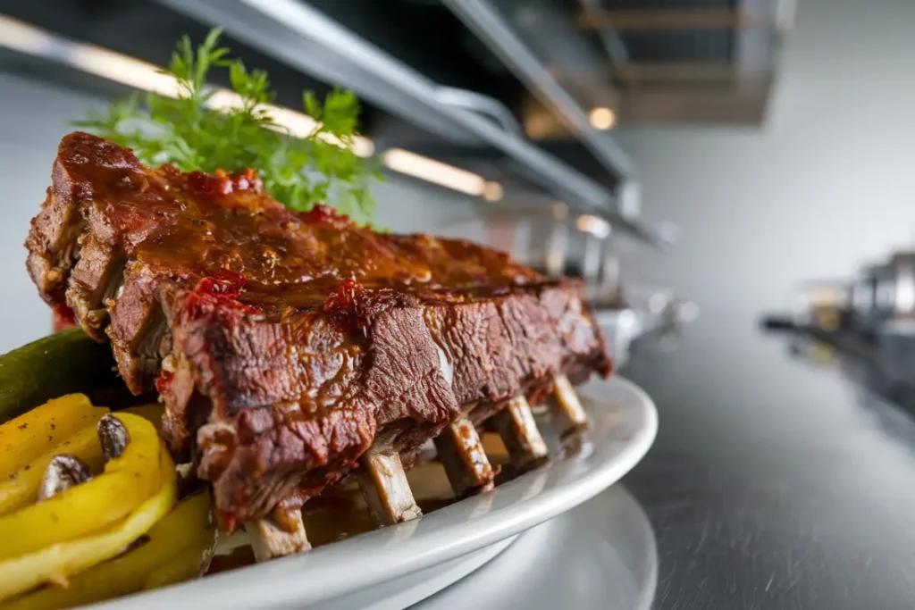 Beef back ribs, also known as rib bones or dinosaur ribs, grilled to perfection.