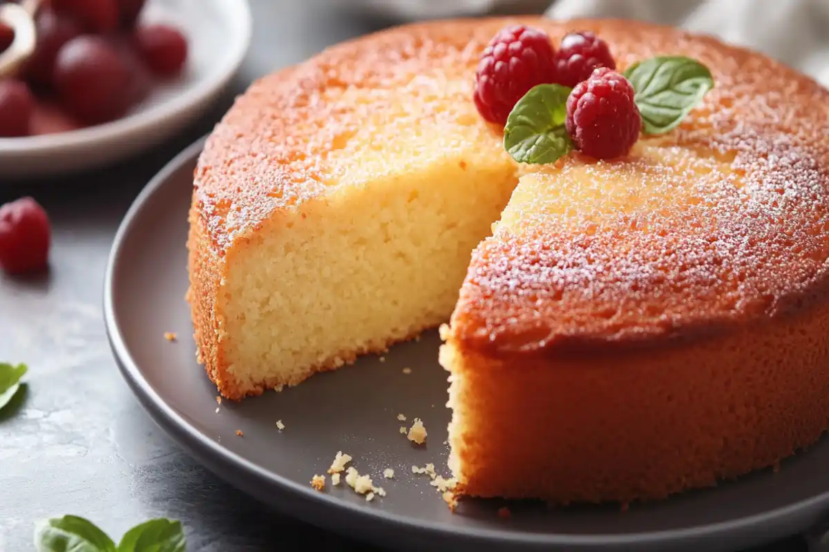 A moist, golden cake slice with a yogurt-infused batter, showing how yogurt enhances the texture and flavor of cake mix.