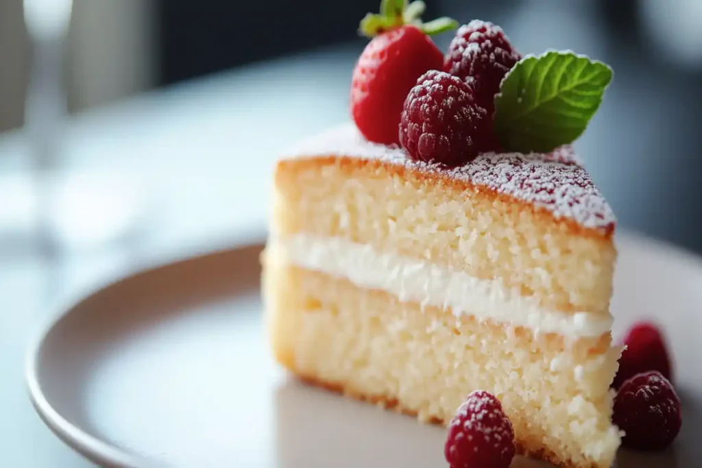 A moist, golden cake slice with a yogurt-infused batter, showing how yogurt enhances the texture and flavor of cake mix.