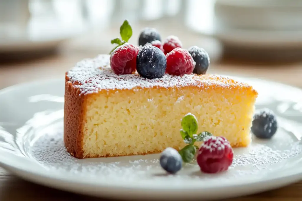 A moist, fluffy slice of cake made with yogurt, showcasing the benefits of using yogurt in baking for added moisture and flavor.