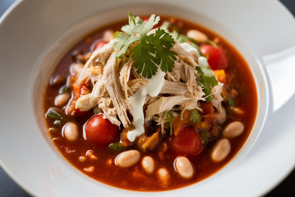 A steaming bowl of McCormick White Chicken Chili garnished with fresh cilantro, lime wedges, and served alongside a basket of crispy homemade Mexican-style chips. Mccormick White Chicken Chili