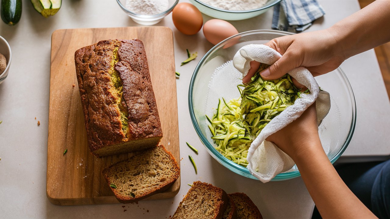 Squeezing liquid from zucchini to achieve the perfect texture for zucchini bread