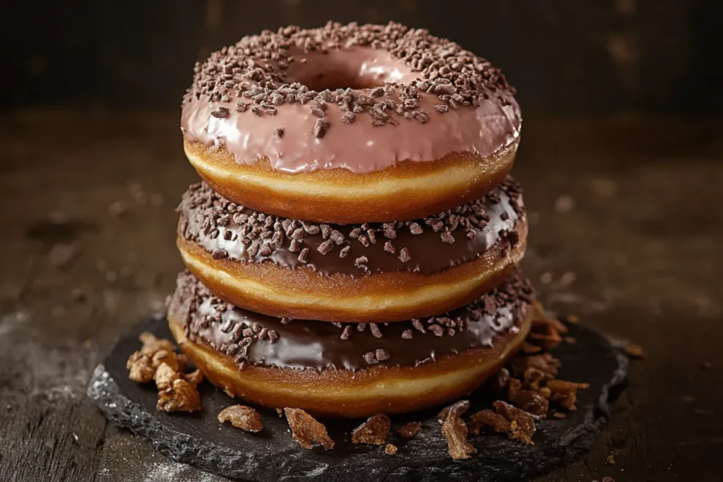 Beautifully stacked donut cake with colorful toppings, perfect for weddings, birthdays, and celebrations