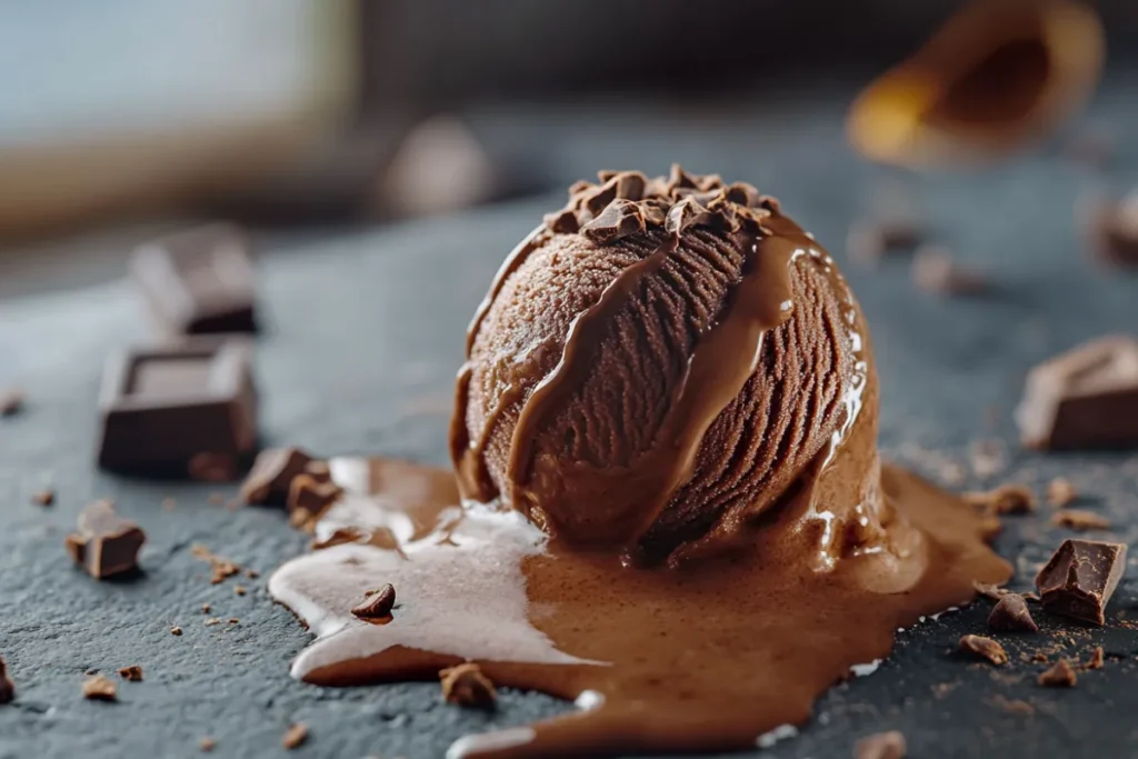 A delicious scoop of chocolate ice cream in a bowl, showcasing the creamy texture and rich color for health and nutrition discussion.