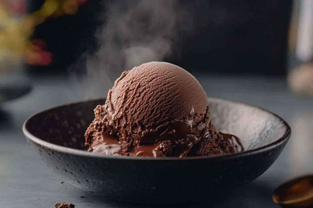 A delicious scoop of chocolate ice cream in a bowl, showcasing the creamy texture and rich color for health and nutrition discussion.