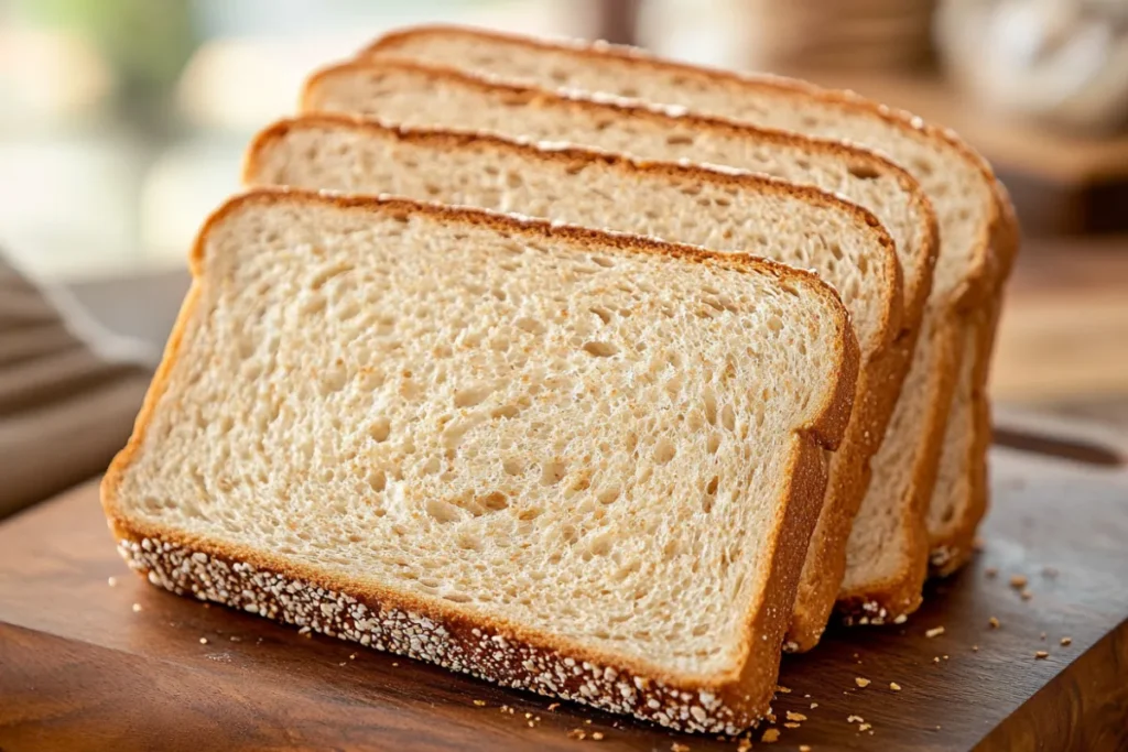 Image comparing sandwich bread and regular bread with slices showing differences in texture and crumb