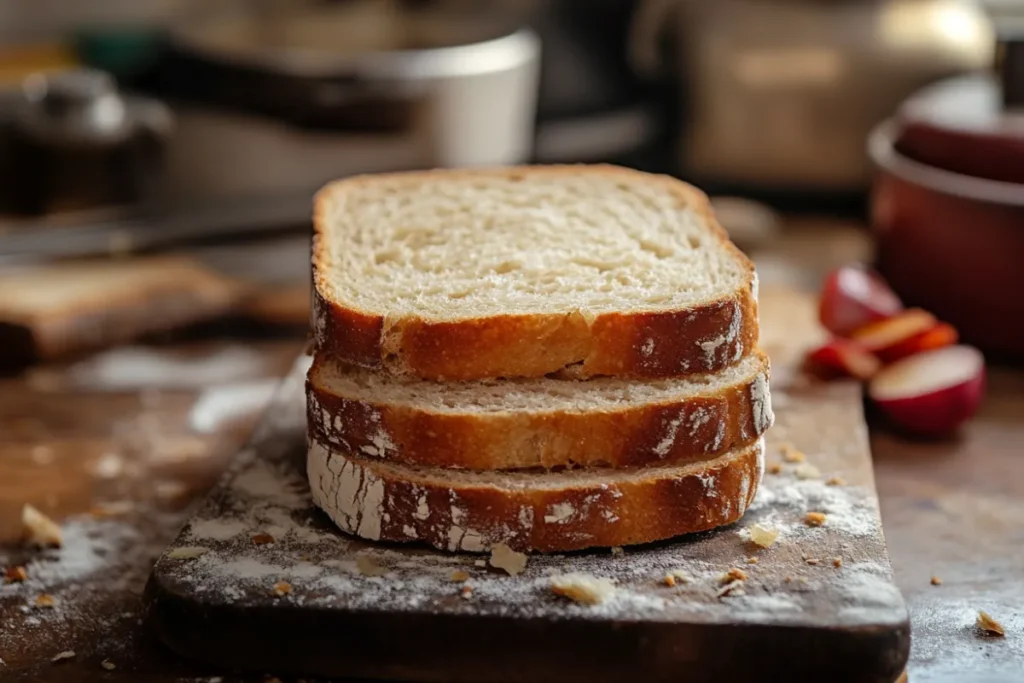 Close-up of sandwich bread slices showcasing the soft texture and fine crumb structure, ideal for making sandwiches