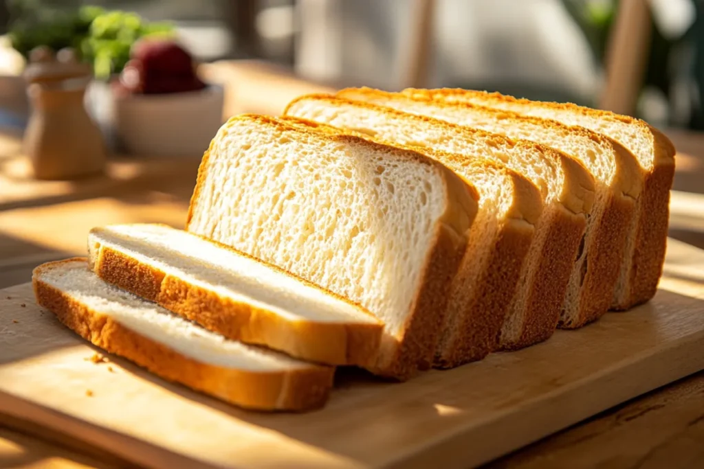 Close-up of sandwich bread slices showcasing the soft texture and fine crumb structure, ideal for making sandwiches