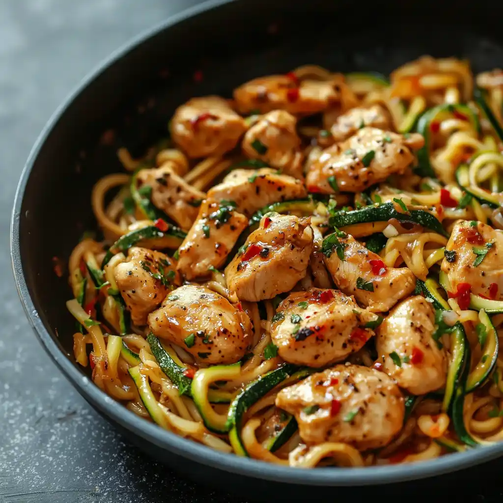 25-Minute Garlic Chicken Zucchini Noodles Stir Fry