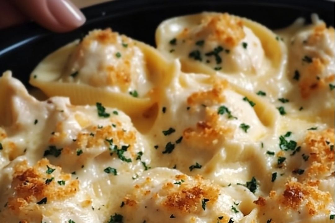 Creamy Garlic Butter Chicken Alfredo Stuffed Shells