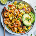 Avocado Corn Salad with Grilled Shrimp