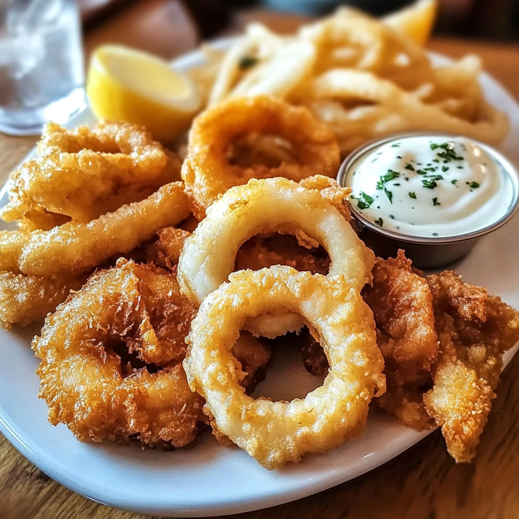 Crispy Battered Cod and Onion Rings Platter