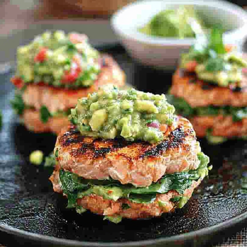 Grilled Salmon Burgers with Avocado Salsa