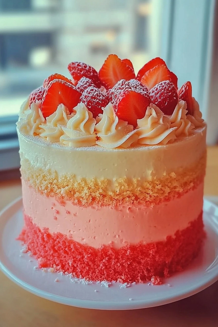 Vanilla Strawberry Ombre Cake